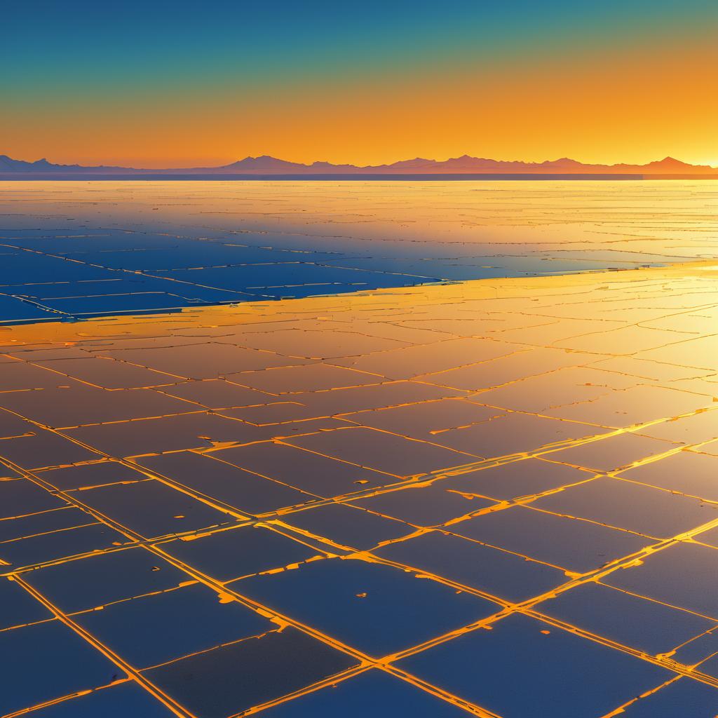 Futuristic Neon Sunset over Salt Flats