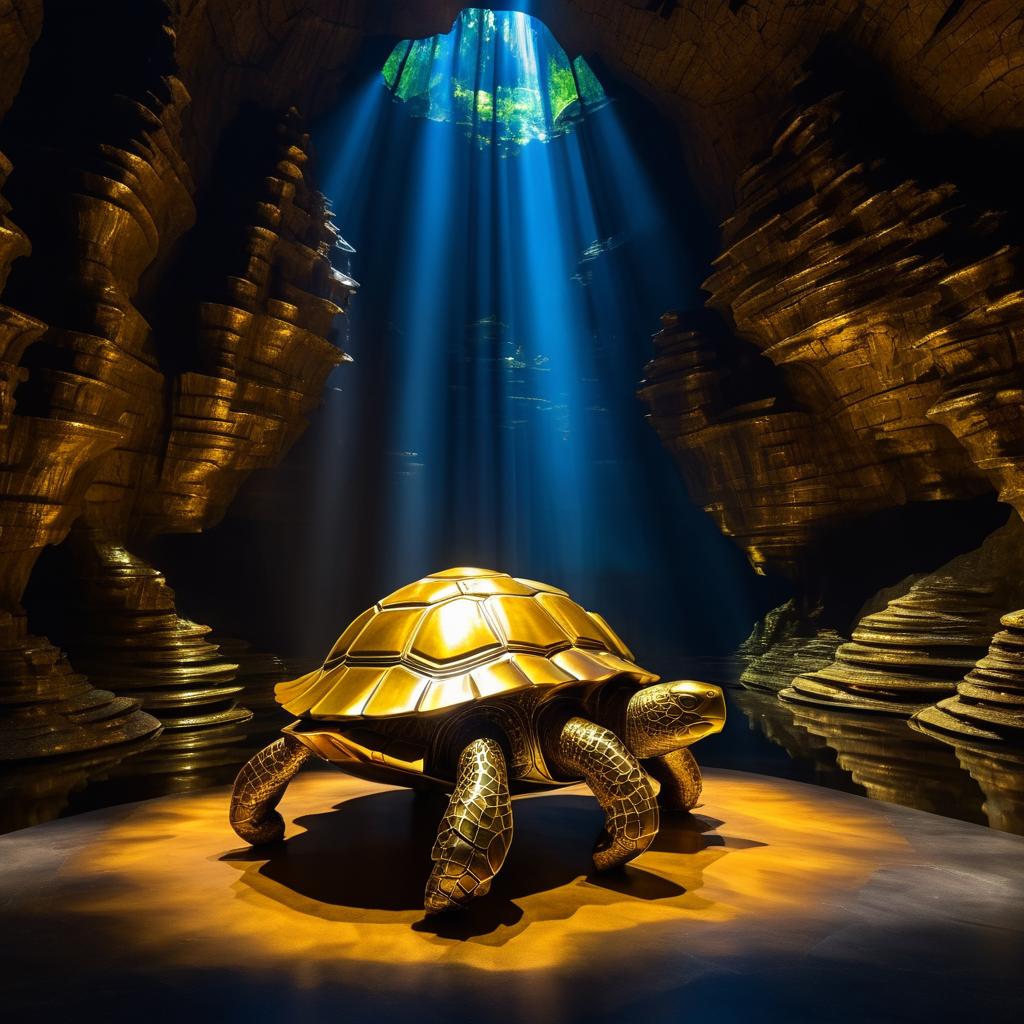 Colossal Golden Turtle in Dark Cave