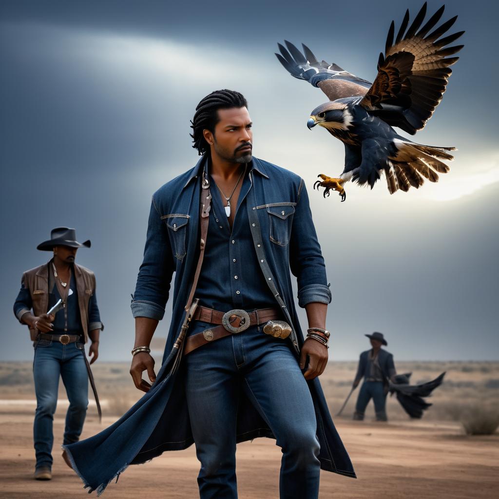 Dramatic Outlaw with Falcon in Denim