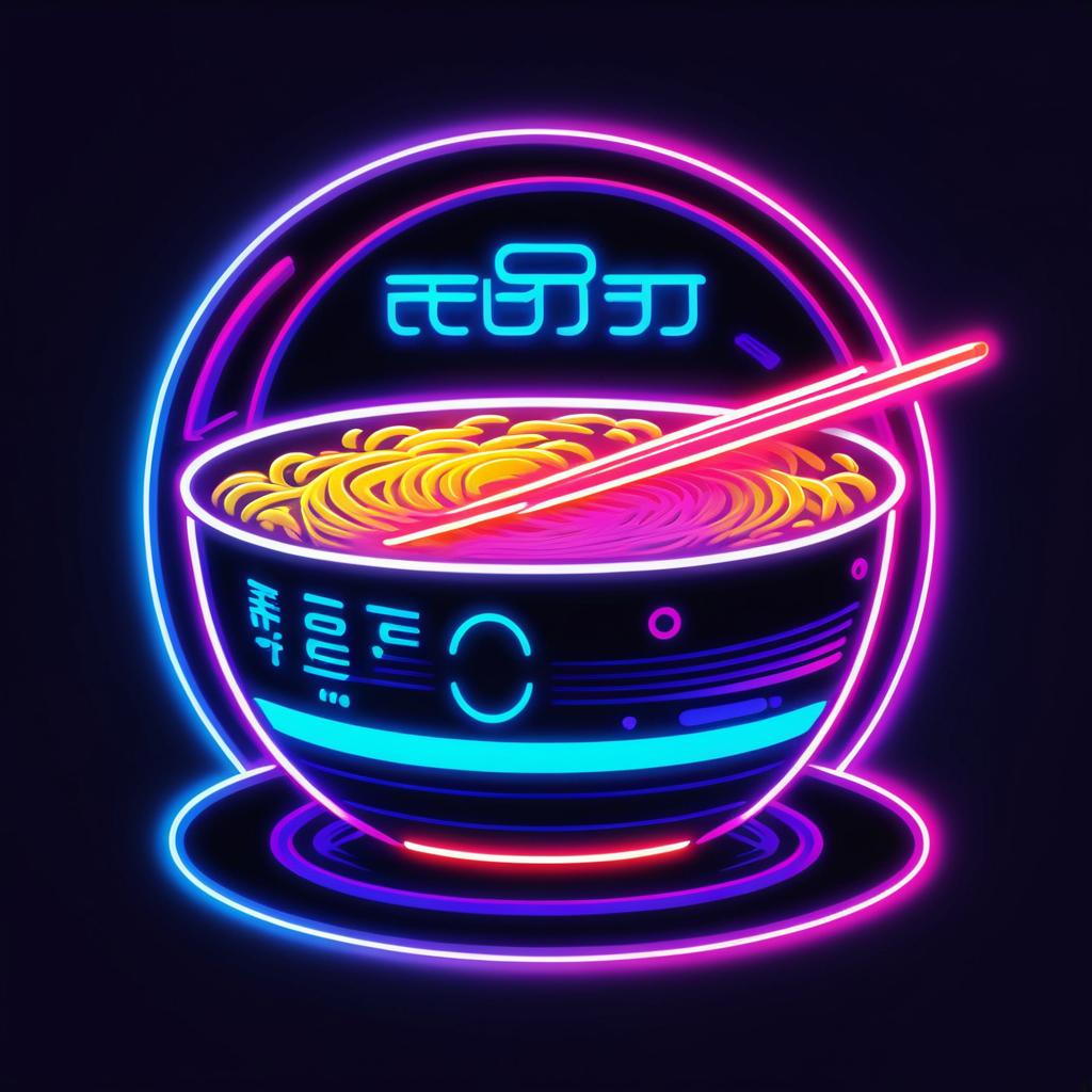 Futuristic Neon Ramen Sticker Design