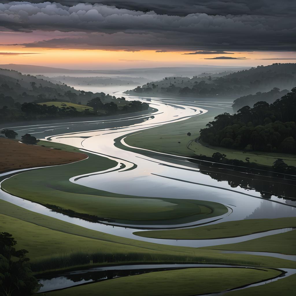 Misty Twilight Riverbend Landscape