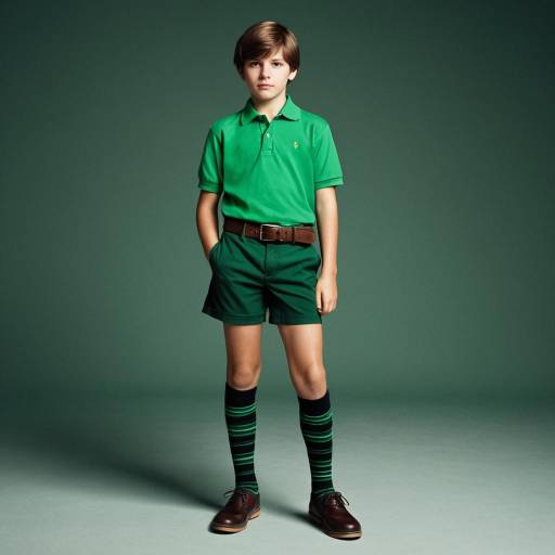Boy in Green Polo and Shorts Standing