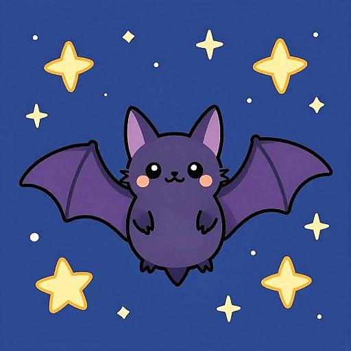Cute Winged Bat Under Starry Sky