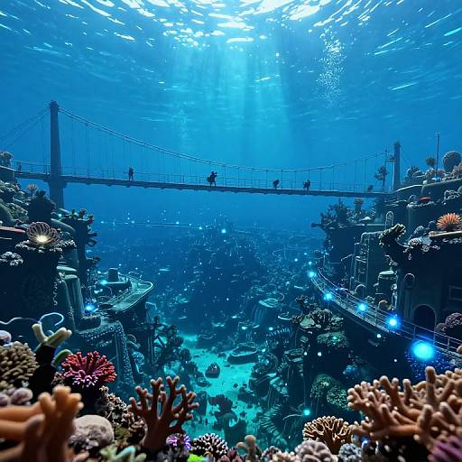Bioluminescent Coral Bridges Underwater City