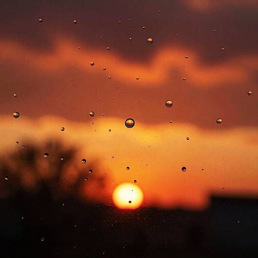Sunset Reflections in Water Droplets