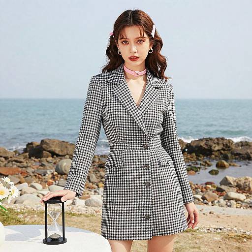 Hourglass Woman in Retro Gingham Dress