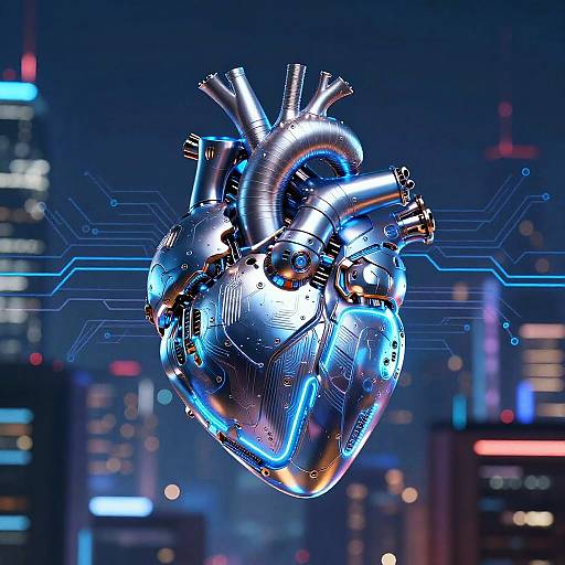 Futuristic Neon Robotic Heart Wallpaper