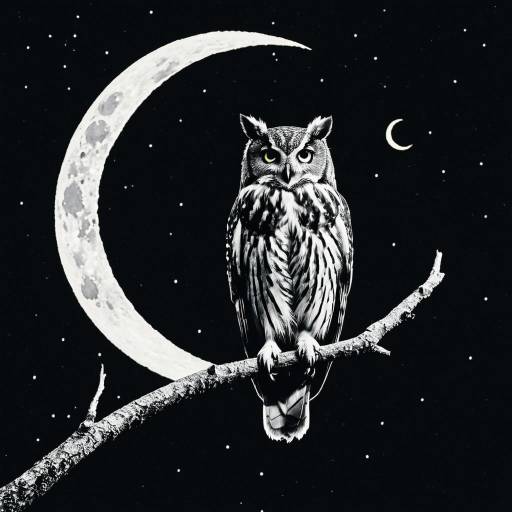 Owl Perched on Crescent Moon Owl Perched on Crescent Moon