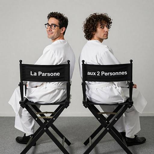 Two Men in White Robes on Chairs