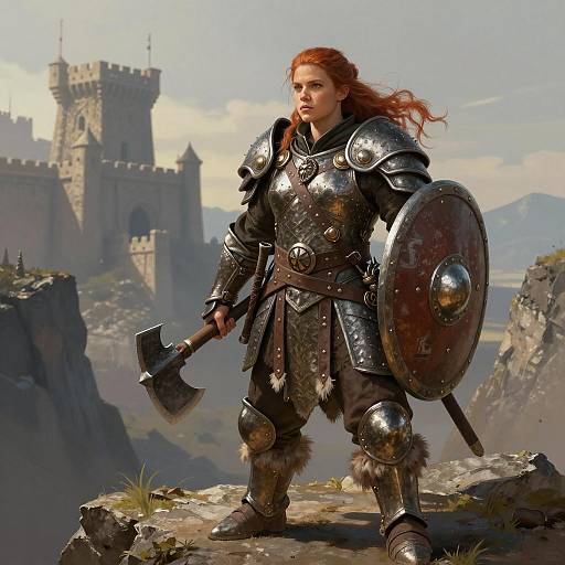 Powerful Female Dwarf Warrior on Cliff