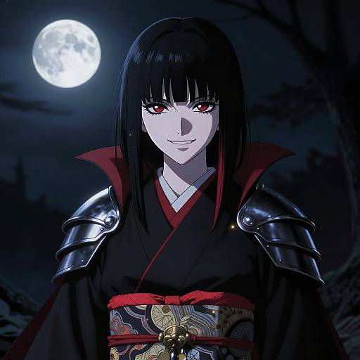 Moonlit Vampire Girl in Black Kimono