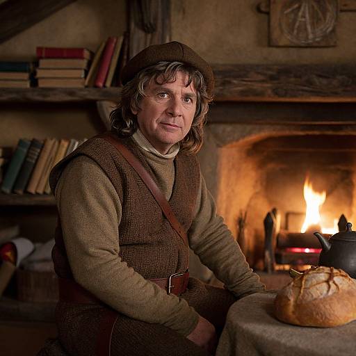 Cinematic Hobbit Portrait by Fireplace