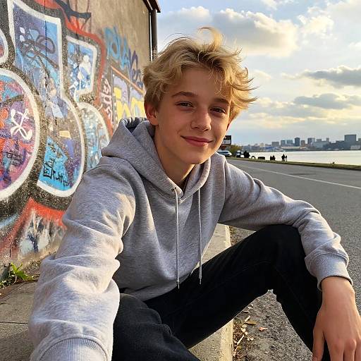 Urban Teen Selfie with Graffiti