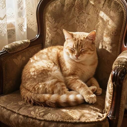 Blonde Tabby Cat in Vintage Armchair