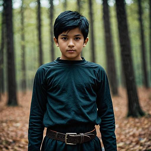 Boy in Forest with Black Long Sleeve Shirt