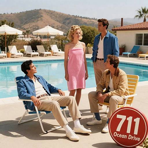 Poolside Gathering with Mid-Century Style