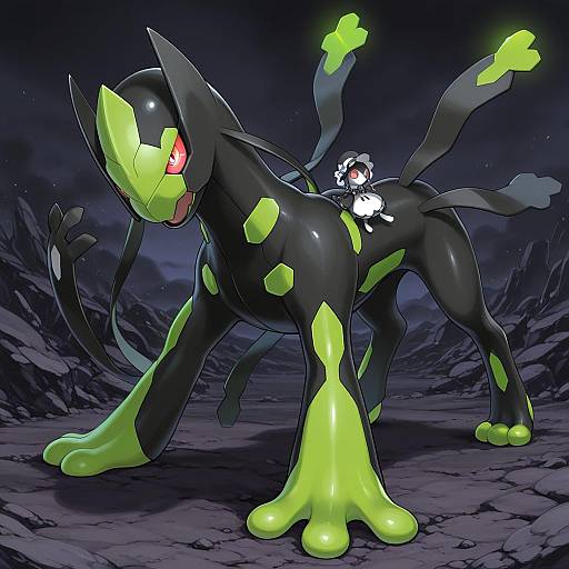 Illustration of Zygarde, pokemon in the style of Kikurage (crayon arts)