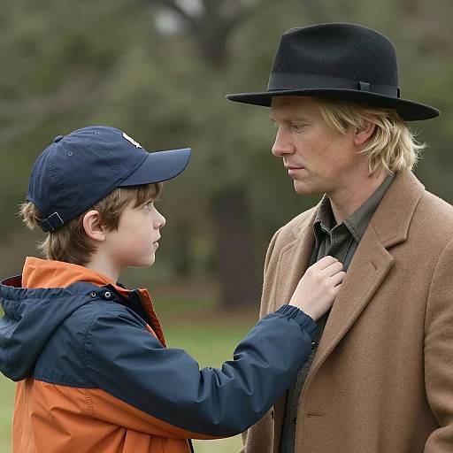A Man and Boy Connecting Outdoors