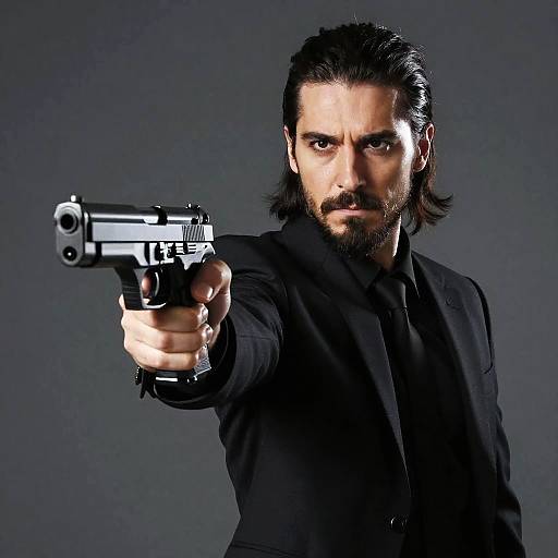 Dramatic Portrait of Intense Man with Gun