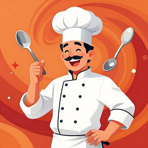 Joyful Male Chef in Vibrant Illustration