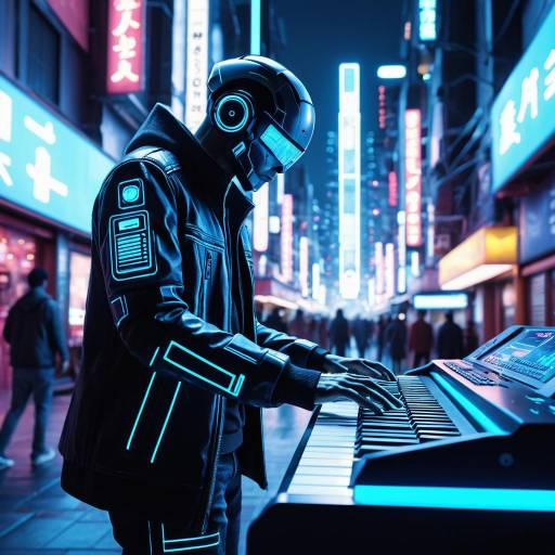 Futuristic Android Musician in Neon District