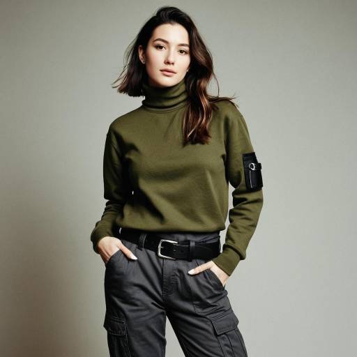 Casual Woman in Olive Green Turtleneck and Cargo Pants