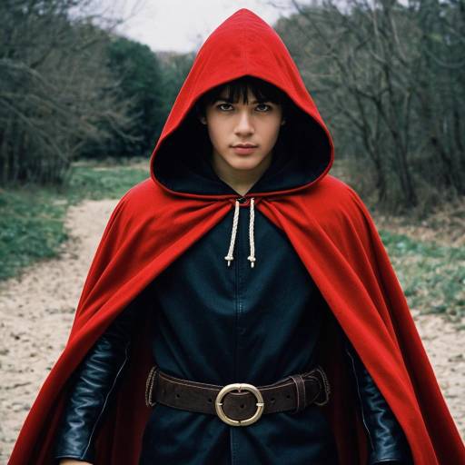 Realistic Boy in Red Cloak Outdoors