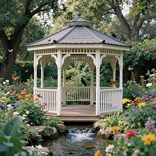 Photorealistic White Gazebo Garden Scene