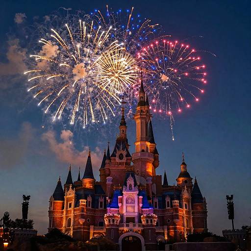 Historic Castle with Vibrant Fireworks