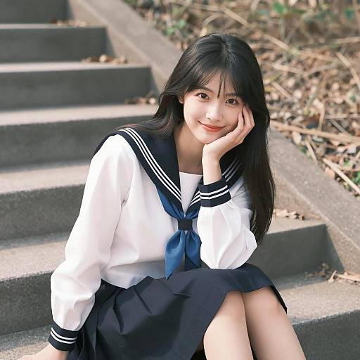Smiling Asian Woman in School Uniform