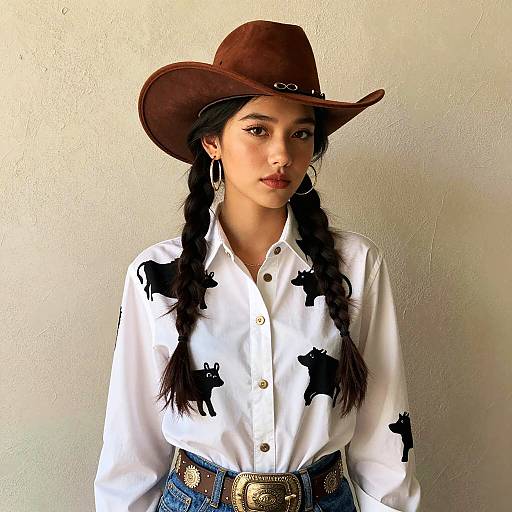 Cowgirl Chic Against Textured Beige Wall
