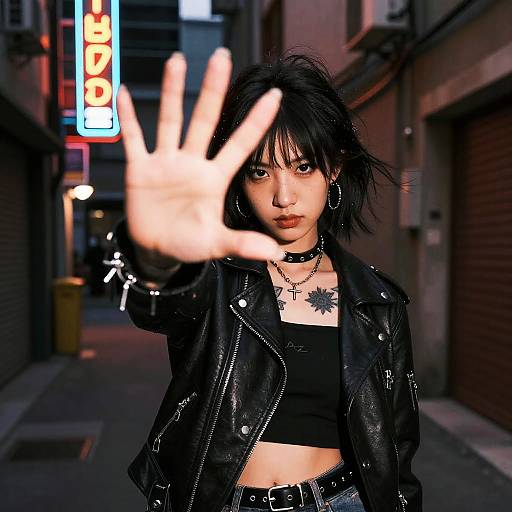 Rebellious Punk Girl in Neon Alley