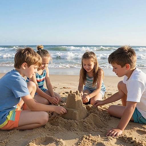 Kids Building Sandcastles at Beach