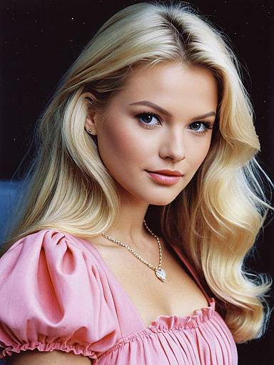 Blonde Woman in Pink Puffy Sleeve Dress