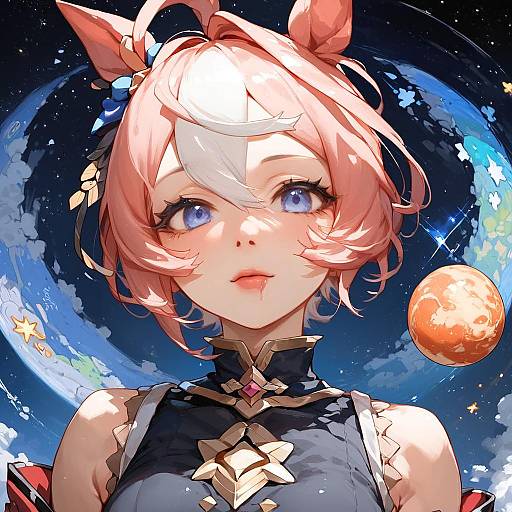 Anime Style Girl in Space Background