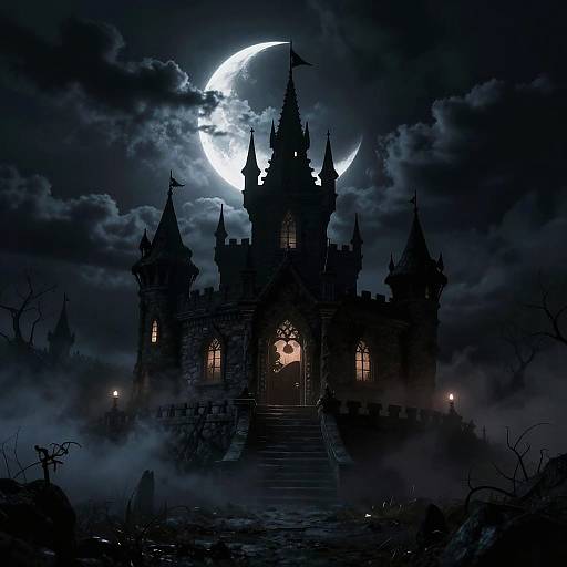 Haunted Castle Silhouettes at Night