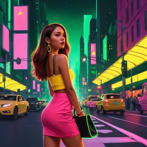 Empowered Woman in Neon Urban Scene Empowered Woman in Neon Urban Scene