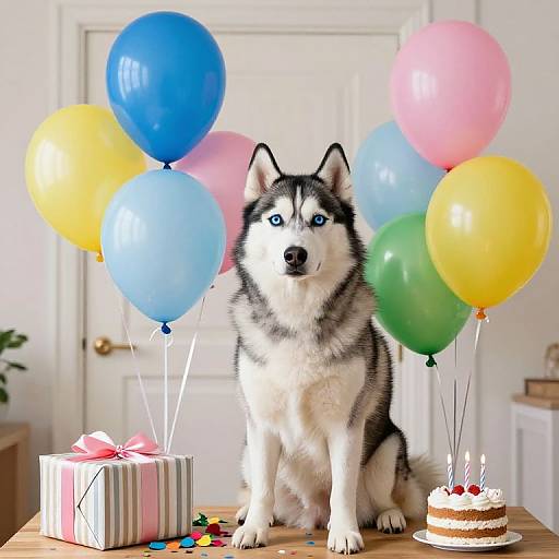 Festive Siberian Husky Birthday Scene