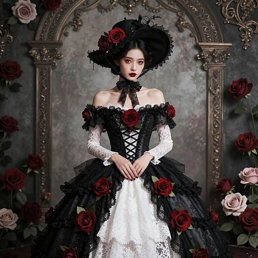 Gothic Romantic Woman in Lace Gown