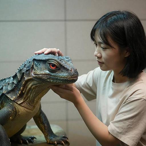 Young Woman and Mysterious Reptilian Creature