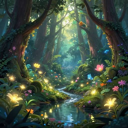 Enchanted Forest with Glowing Flora