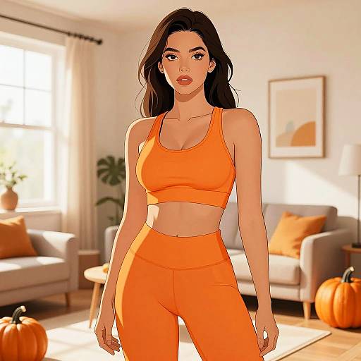 Confident Woman in Orange Sportswear