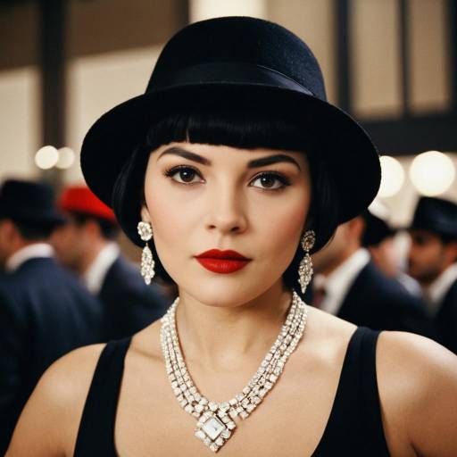 Elegant Woman in Black Hat and Jewelry