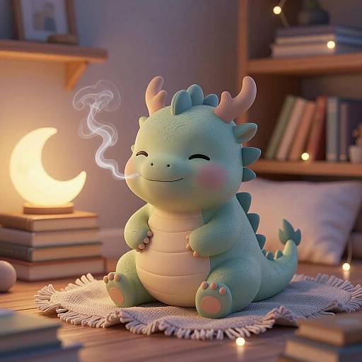 Cozy Dragon Hatchling Macro Bedside Portrait