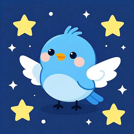 Cute Winged Bluebird Under Starry Sky