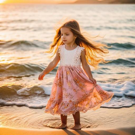 Toddler Girl by Ocean at Sunset