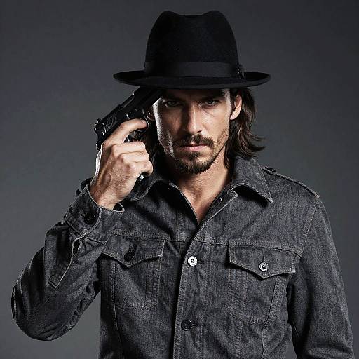 Edgy Portrait of Rugged Man with Pistol