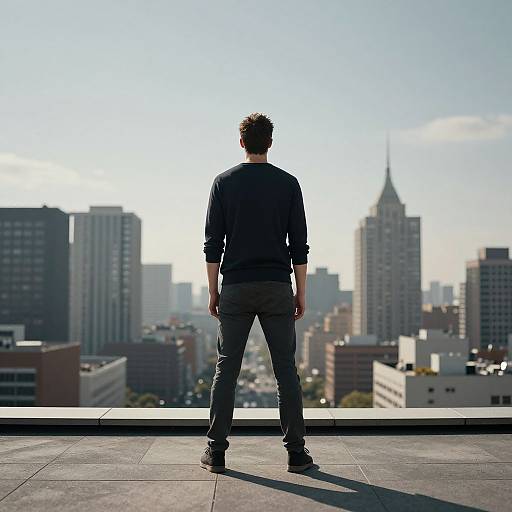 Tall Man Overlooking Cityscape