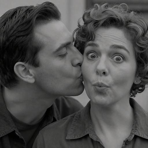 Man Kissing Surprised Woman's Cheek