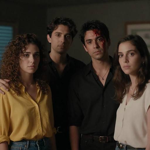 Dimly Lit Quartet with Bloodstained Man